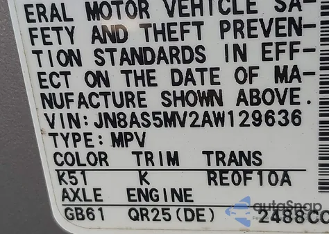 2010 Nissan Rogue S z USA, uszkodzony, nr VIN JN8AS5MV2AW129636